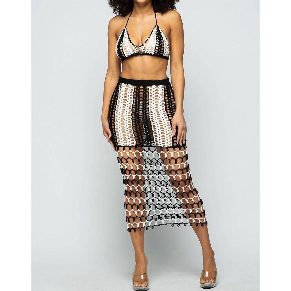 NEW HERA COLLECTION playa de carmen top and skirt set in black/white